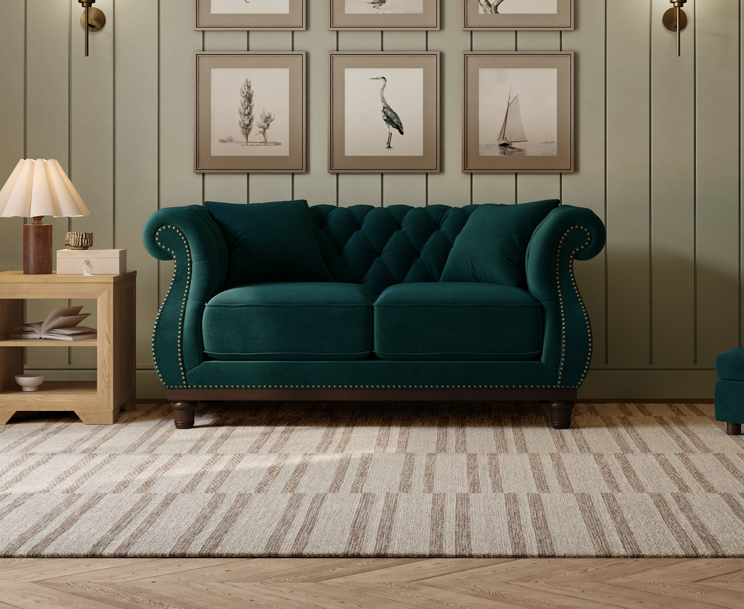 Harrow Chesterfield Green Velvet 2 Seater Sofa Harrow Chesterfield Green Velvet 2 Seater Sofa