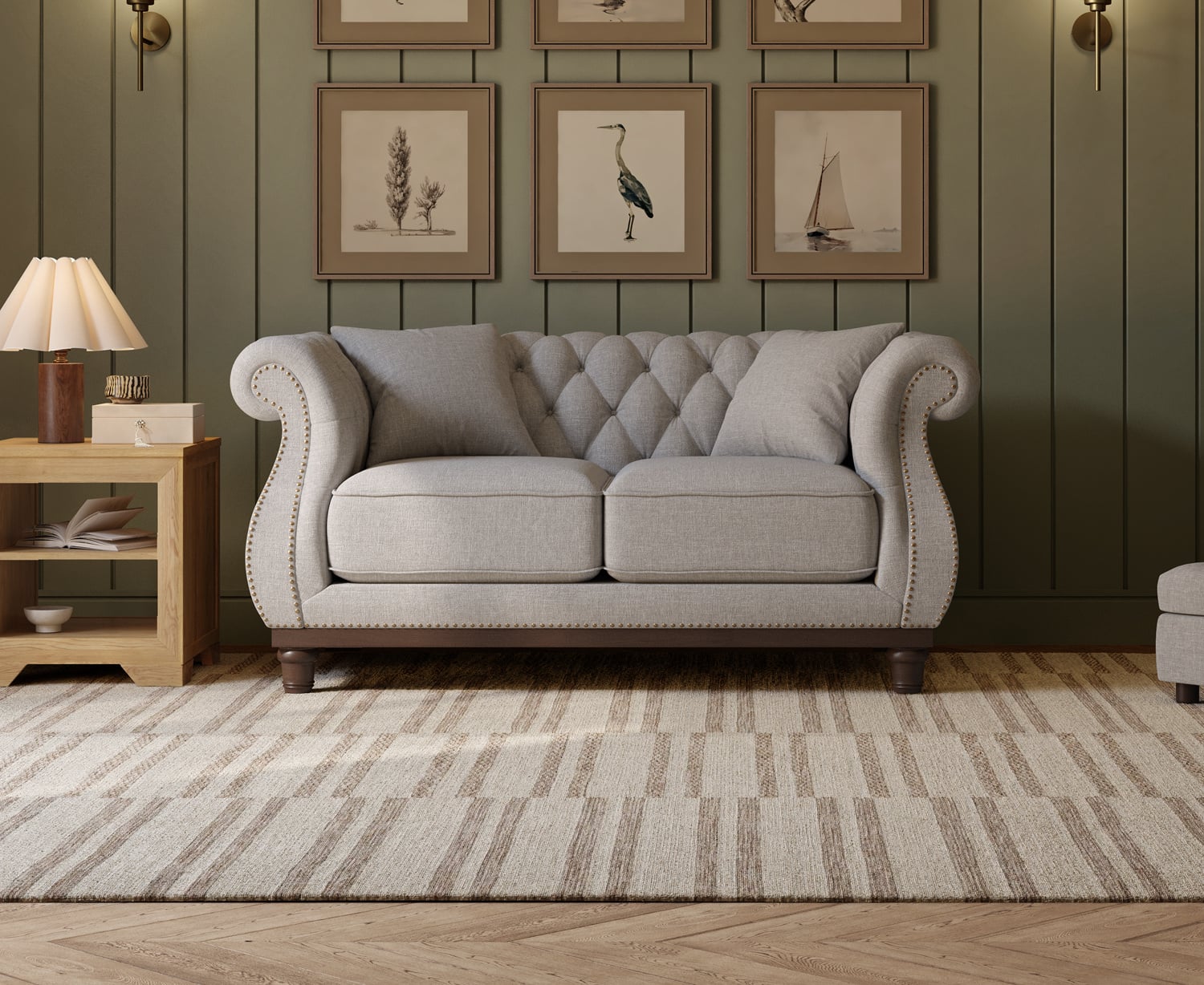 Harrow Chesterfield Grey Linen Fabric 2 Seater Sofa