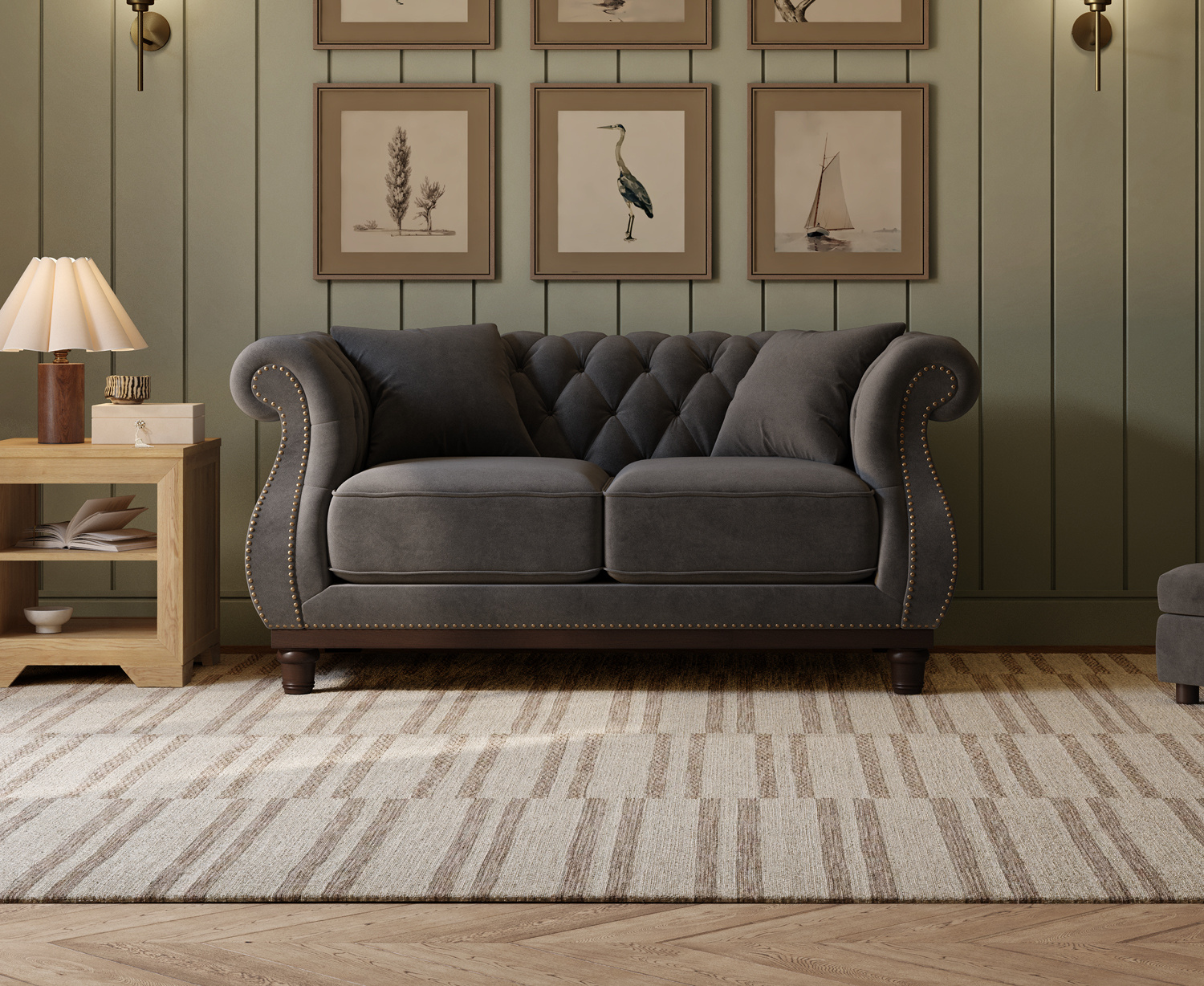 Harrow Chesterfield Dark Grey Velvet 2 Seater Sofa