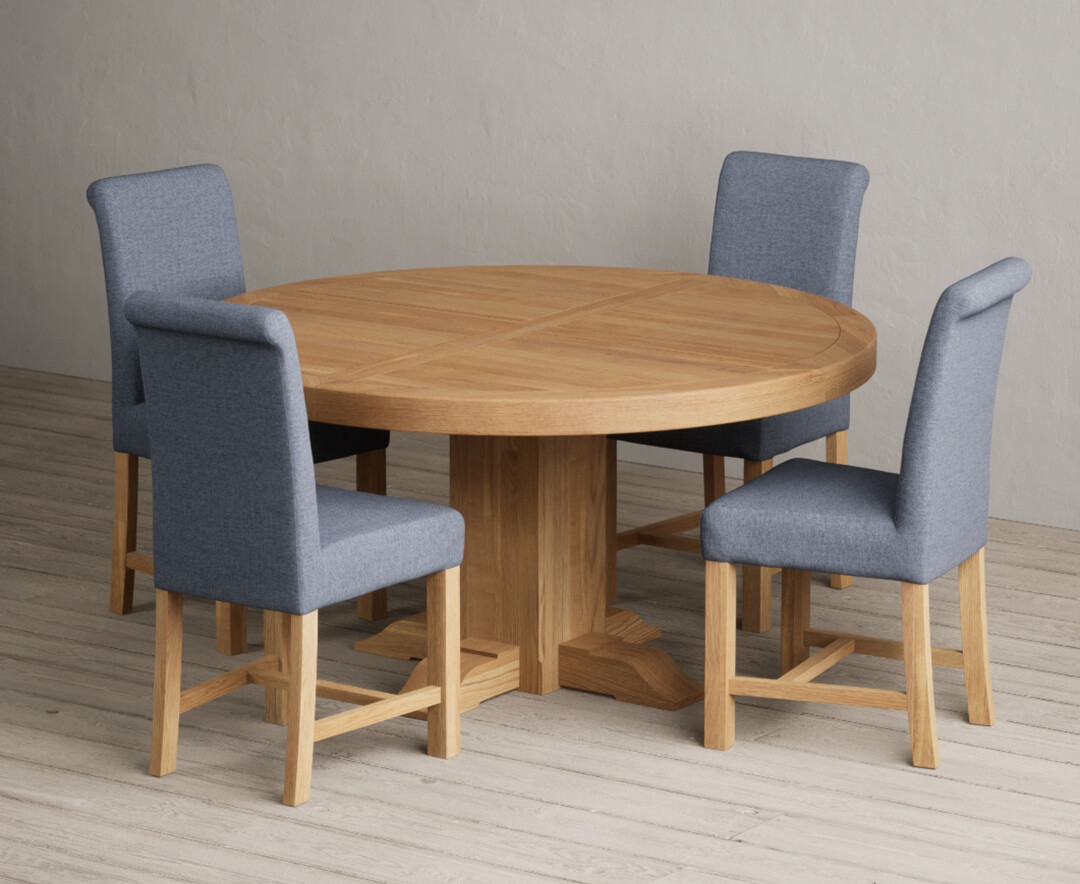 Helmsley 150cm Round Oak Dining Table With 4 Natural Braced Chairs