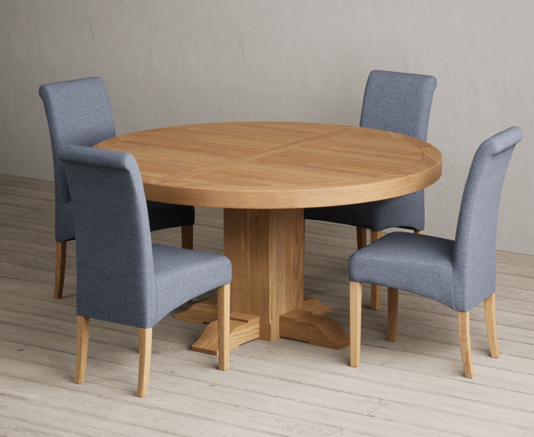 Helmsley 150cm Round Oak Dining Table With 4 Charcoal Grey Scroll Back Chairs