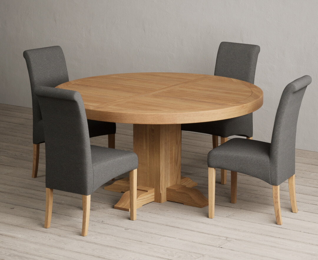 Helmsley 150cm Round Oak Dining Table with 6 Natural Scroll Back Chairs
