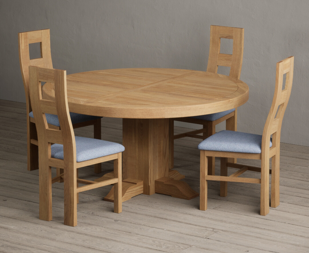 Helmsley 150cm Round Oak Dining Table with 8 Brown Natural Solid Oak Chairs