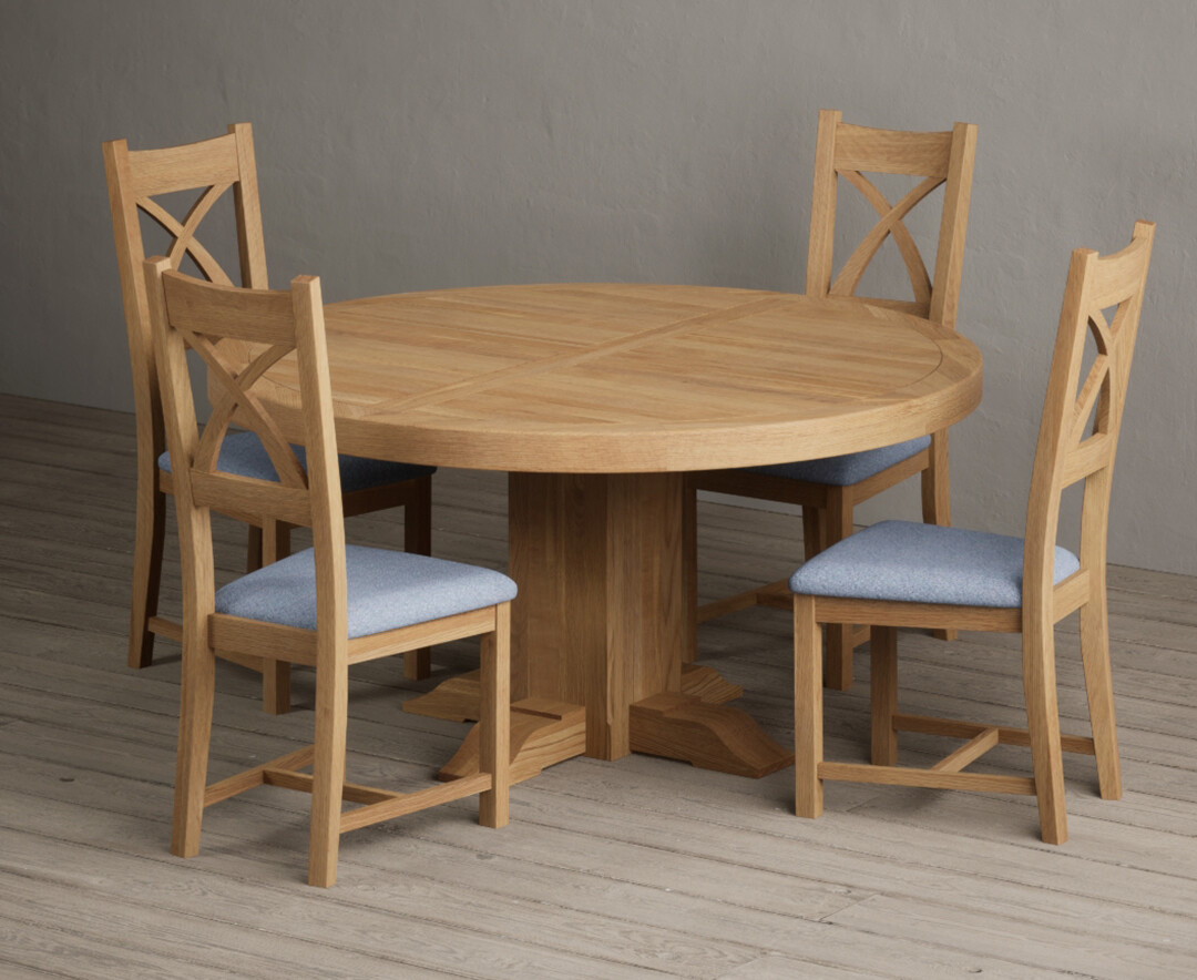 Helmsley 150cm Round Oak Dining Table with 8 Brown Natural Solid Oak Chairs