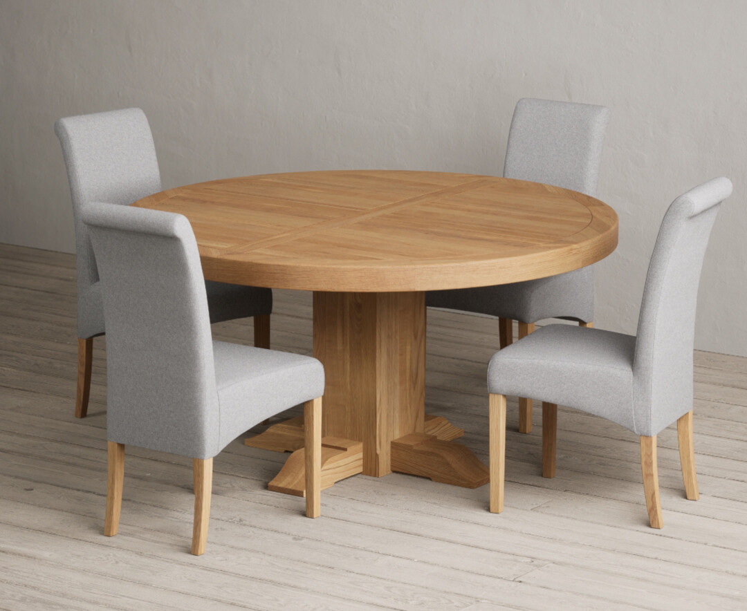 Helmsley 150cm Round Oak Dining Table with 6 Natural Scroll Back Chairs