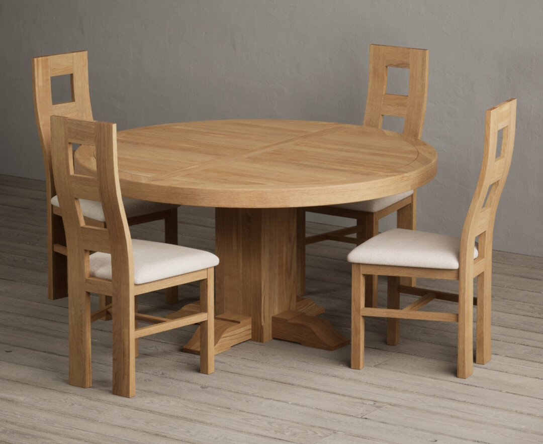 Helmsley 150cm Round Oak Dining Table with 8 Brown Natural Solid Oak Chairs