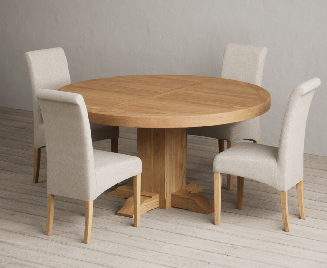 Helmsley 150cm Round Oak Dining Table with 6 Natural Scroll Back Chairs
