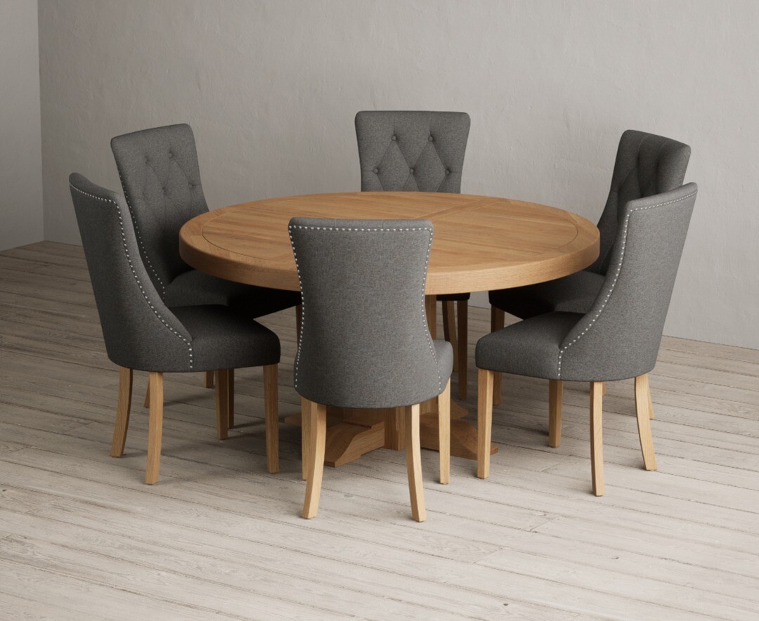 Helmsley 150cm Round Oak Dining Table with 4 Natural Beatrix Chairs