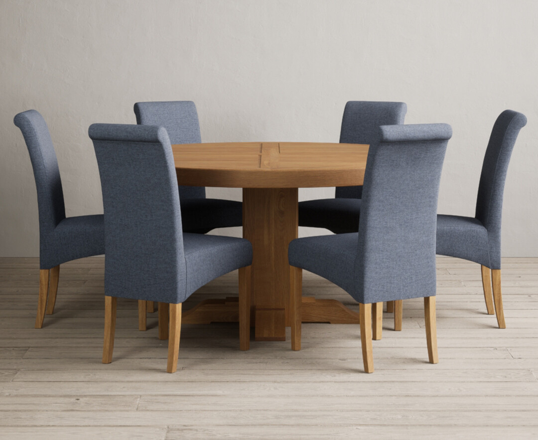 Helmsley 150cm Round Oak Dining Table with 6 Natural Scroll Back Chairs