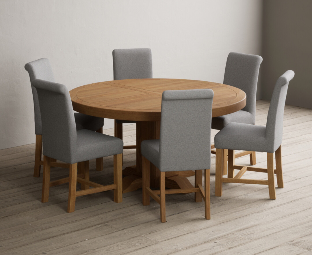 York 150cm Solid Oak Dining Table with 4 Light Grey York Chairs and 2 Oak Benches