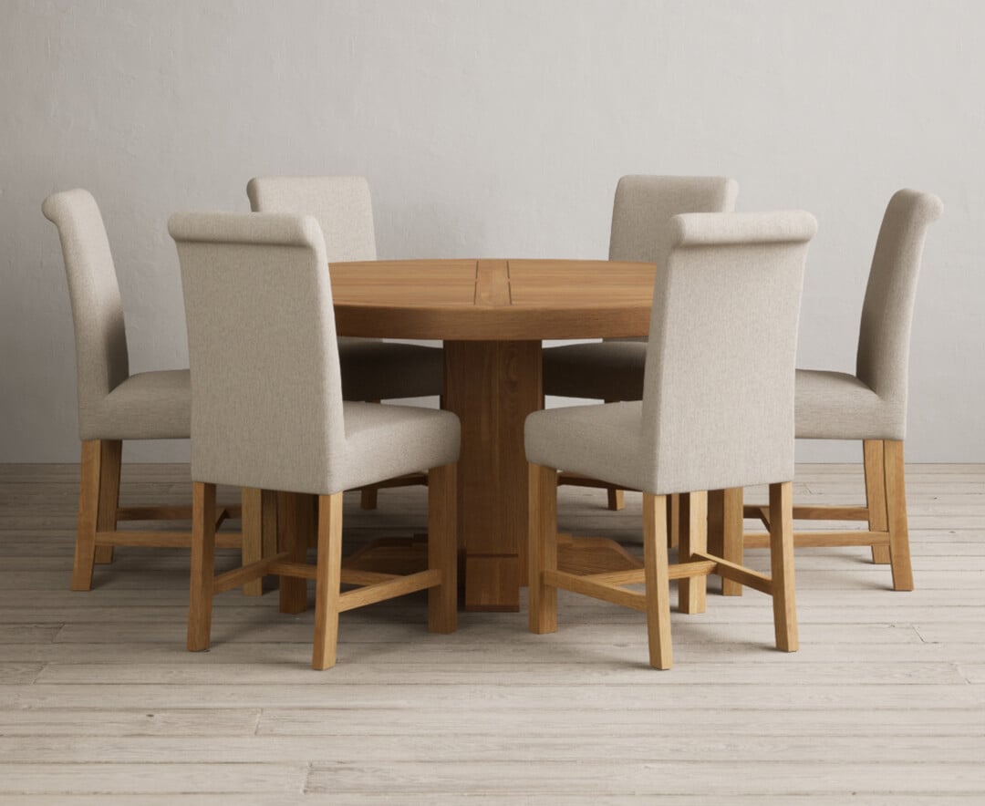 Helmsley 150cm Round Oak Dining Table with 8 Natural Braced Chairs
