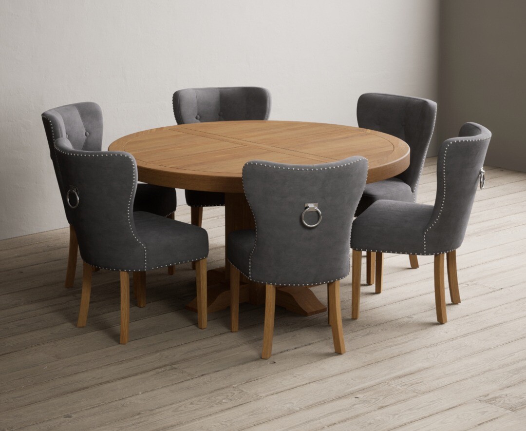York 150cm Solid Oak Dining Table with 4 Light Grey York Chairs and 2 Oak Benches