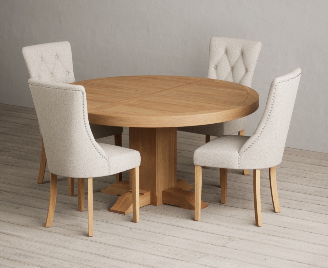 Helmsley 150cm Round Oak Dining Table with 4 Natural Beatrix Chairs
