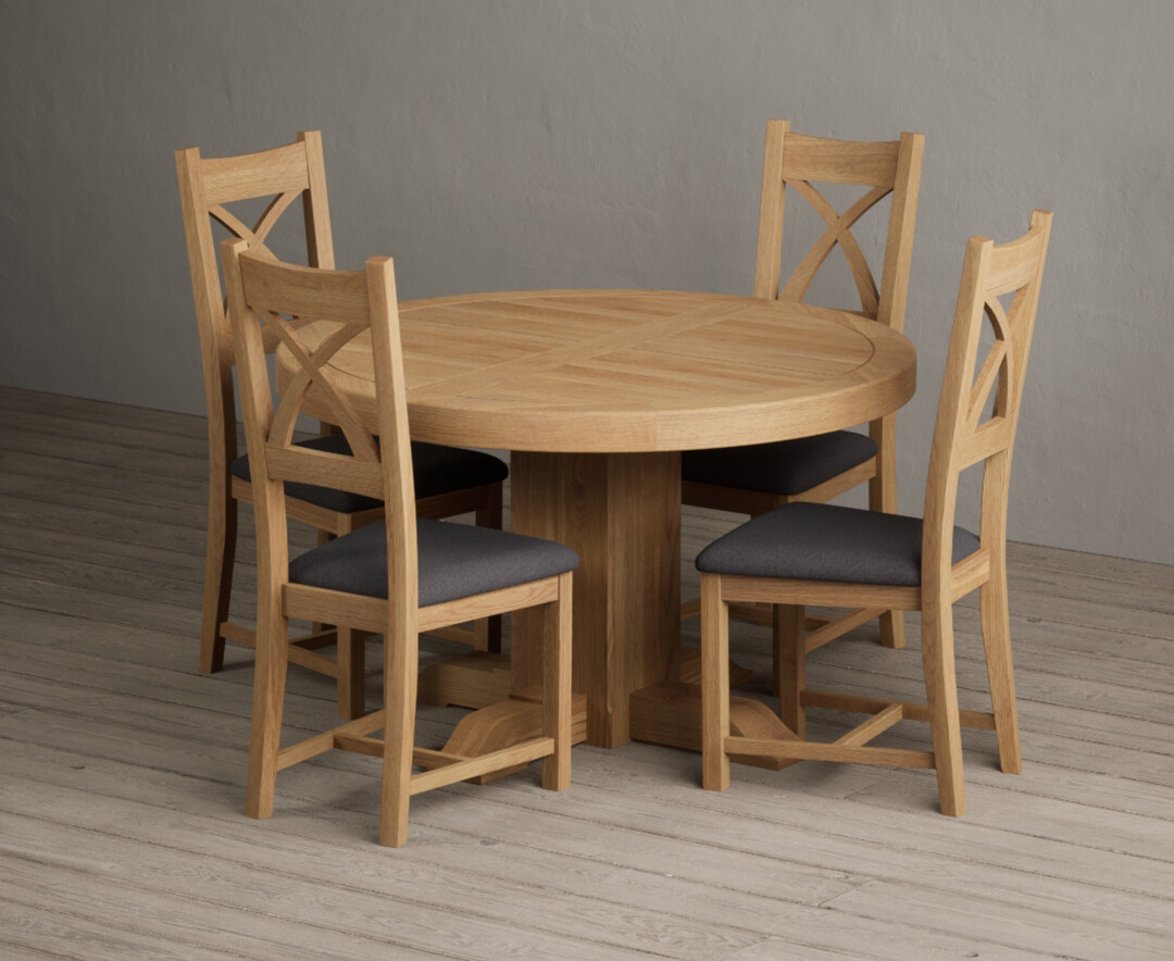 Extending Helmsley Oak Pedestal Dining Table With 6 Oak Natural Chairs