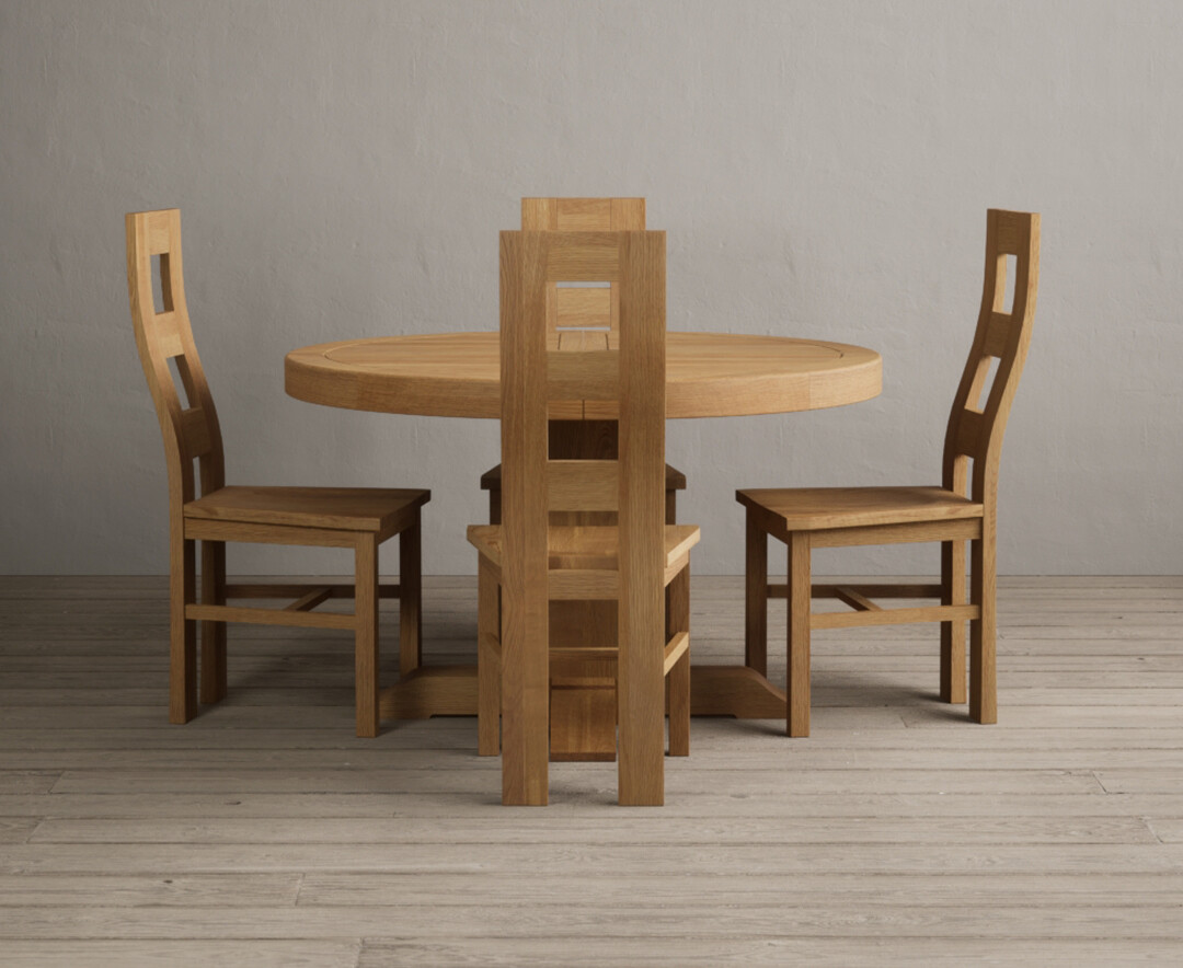 Extending Helmsley Oak Pedestal Dining Table with 4 Oak Natural Chairs