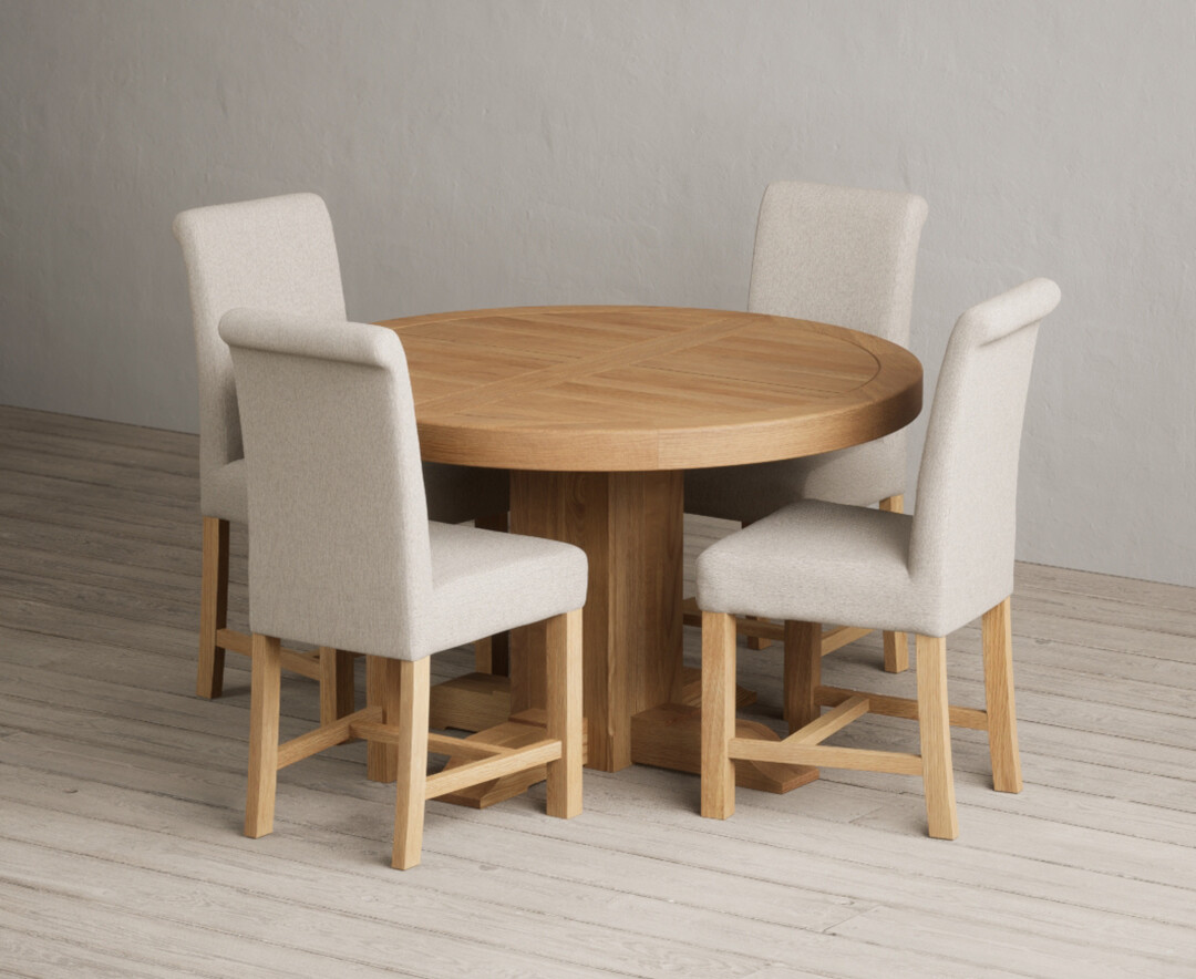 Extending Helmsley Oak Pedestal Dining Table With 8 Grey Braced Chairs
