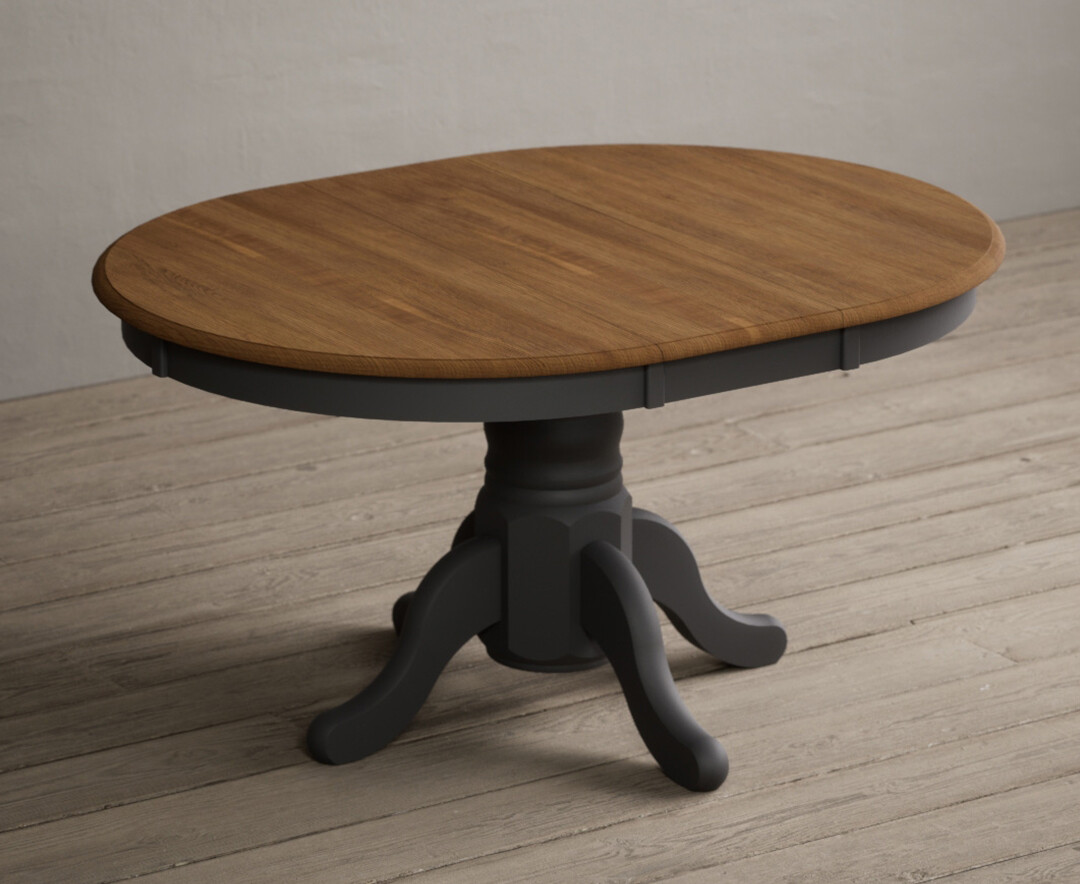 Extending Hertford 100cm - 130cm Oak And Charcoal Grey Painted Pedestal Dining Table