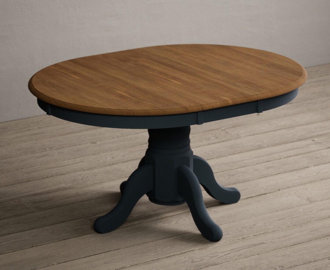 Extending Hertford 100cm - 130cm Oak And Dark Blue Painted Pedestal Dining Table