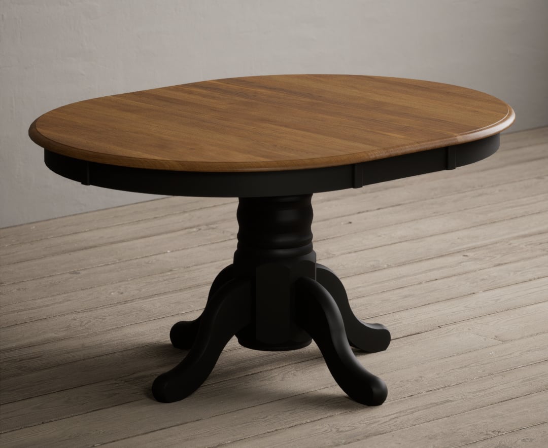 Extending Hertford 100cm - 130cm Oak and Black Painted Pedestal Dining Table