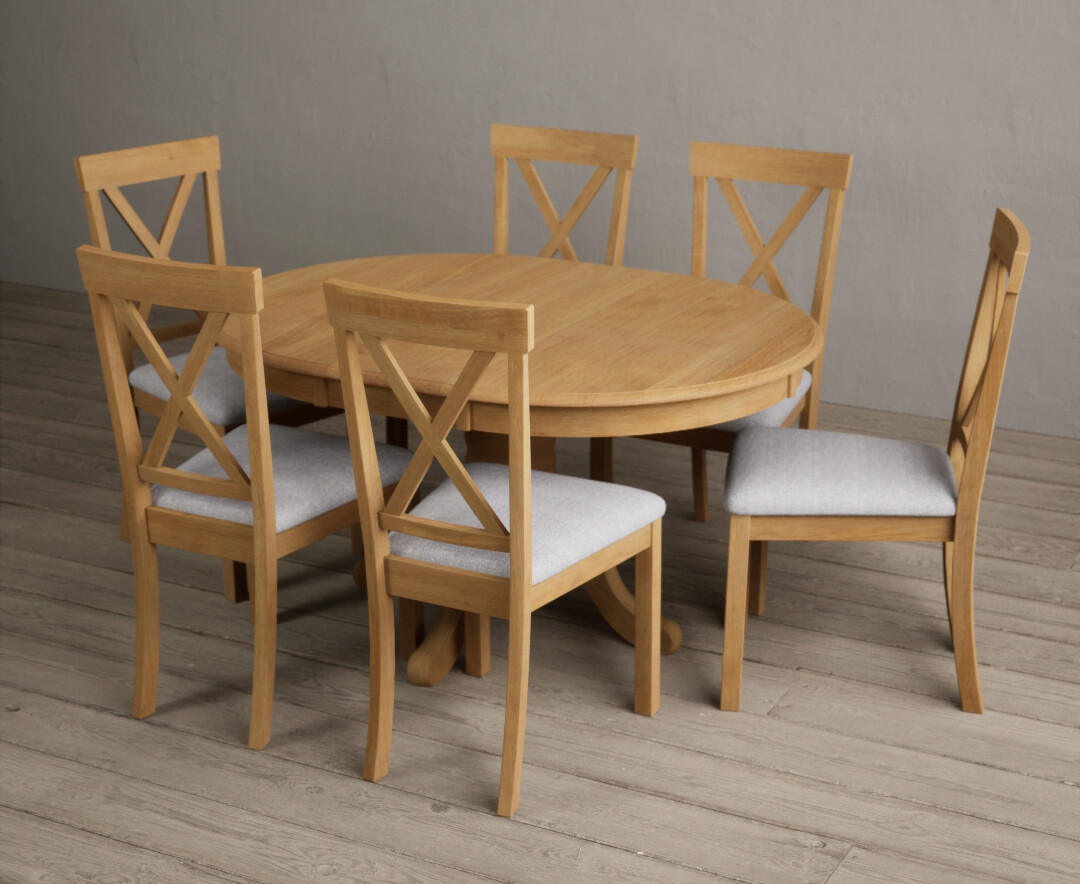 Extending Hertford 100cm - 130cm Solid Oak Pedestal Dining Table with 4 Light Grey Hertford Chairs