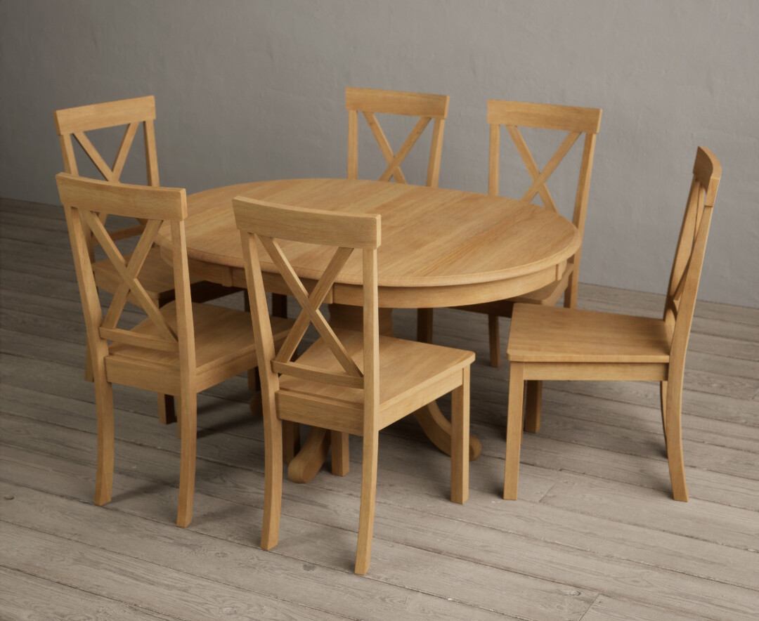 Extending Hertford 100cm - 130cm Solid Oak Pedestal Dining Table with 6 Oak Hertford Chairs