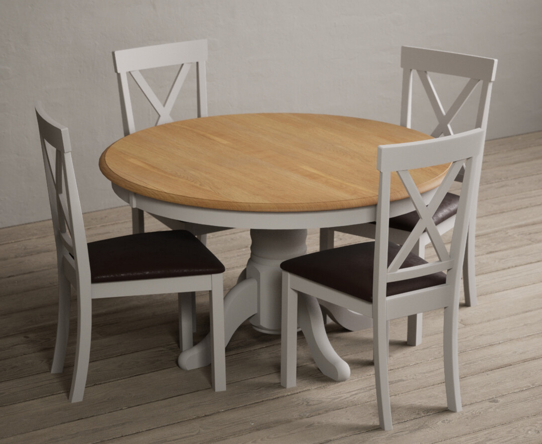 Hertford 120cm Fixed Top Oak and Soft White Painted Dining Table with 4 Light Grey Hertford Chairs Hertford 120cm Fixed Top Oak and Soft White Painted Dining Table with 4 Light Grey Hertford Chairs