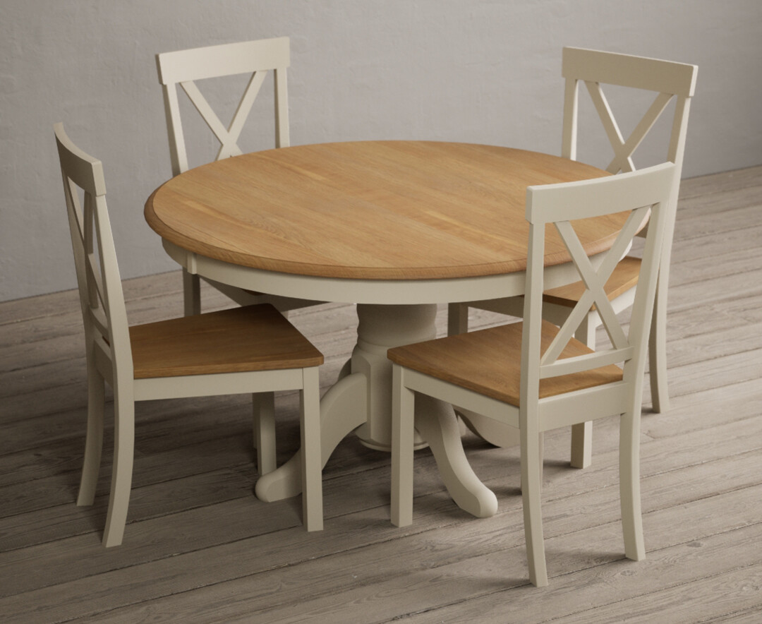 Hertford 120cm Fixed Top Oak and Cream Painted Dining Table with 6 Light Grey Hertford Chairs Hertford 120cm Fixed Top Oak and Cream Painted Dining Table with 6 Light Grey Hertford Chairs