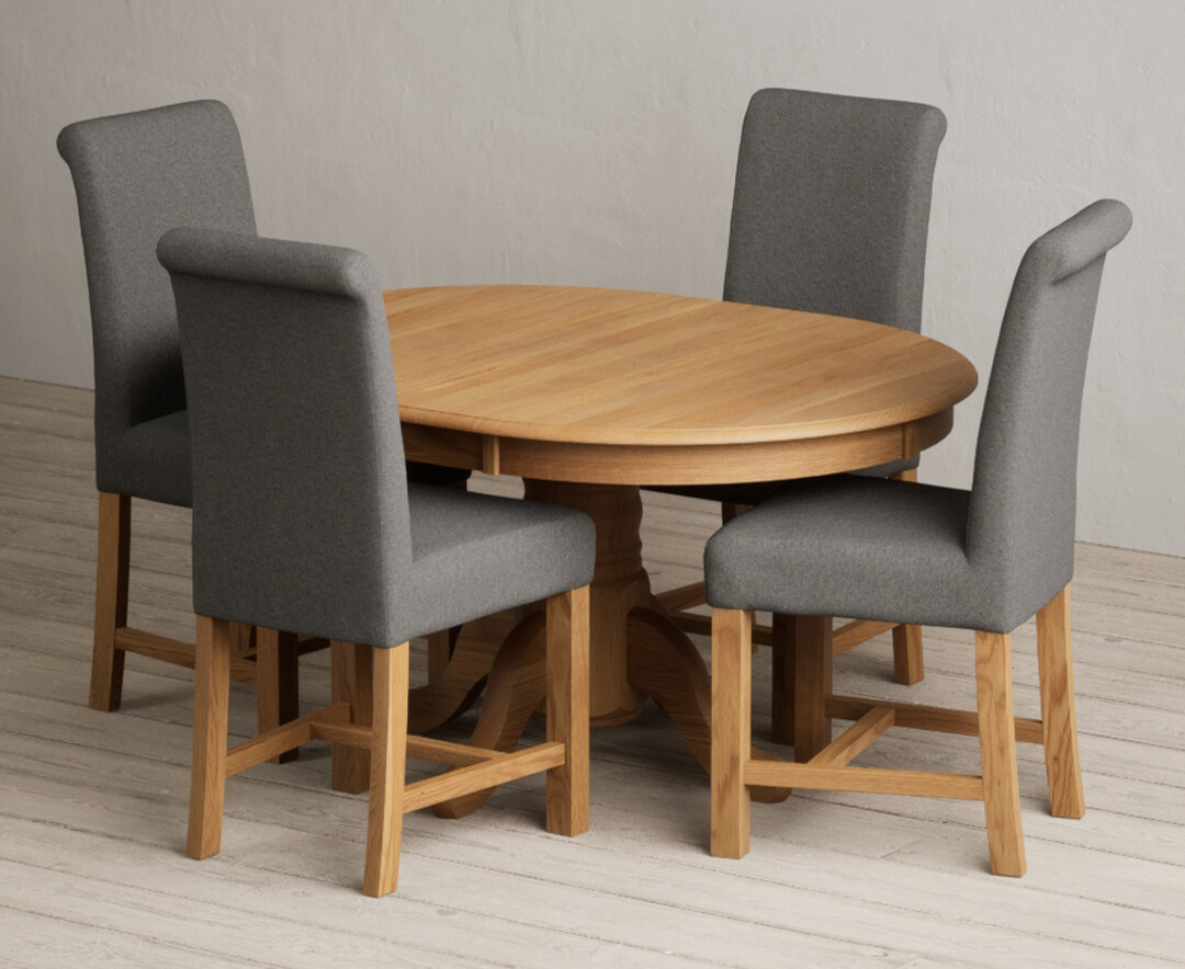 York 150cm Solid Oak Dining Table with 4 Light Grey York Chairs and 2 Oak Benches
