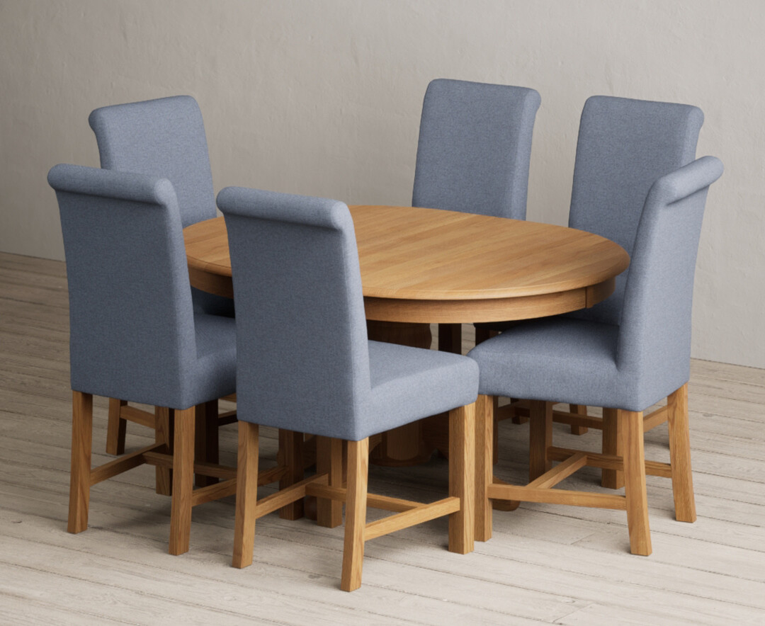 Extending Hertford 100cm - 130cm Solid Oak Pedestal Dining Table with 6 Charcoal Grey Braced Chairs