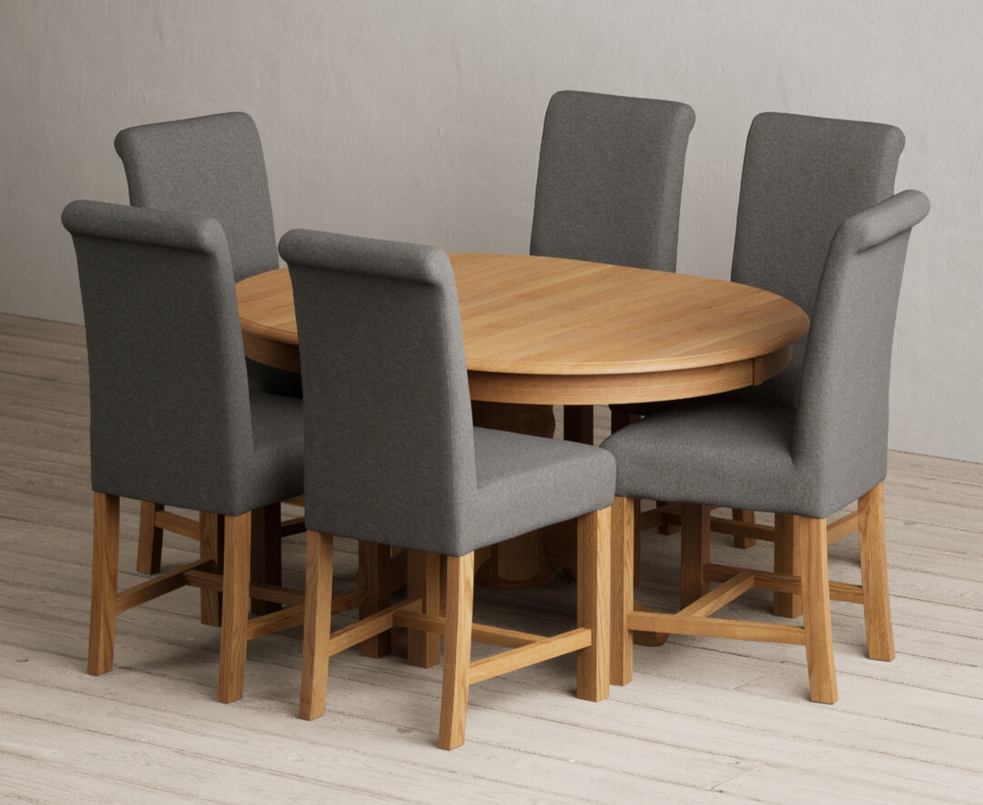 Extending Hertford 100cm – 130cm Solid Oak Pedestal Dining Table with 6 Natural Braced Chairs