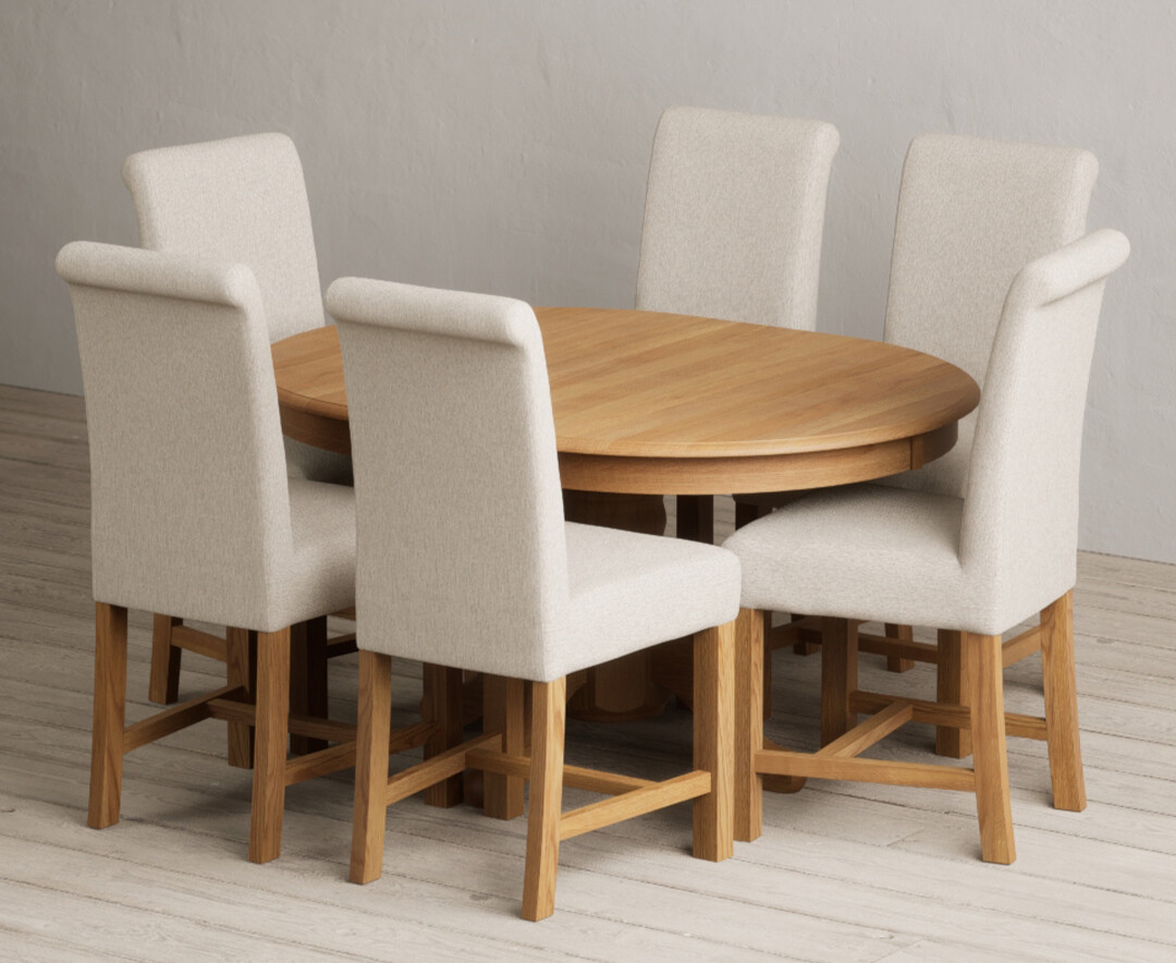 Extending Hertford 100cm - 130cm Solid Oak Pedestal Dining Table with 6 Natural Braced Chairs