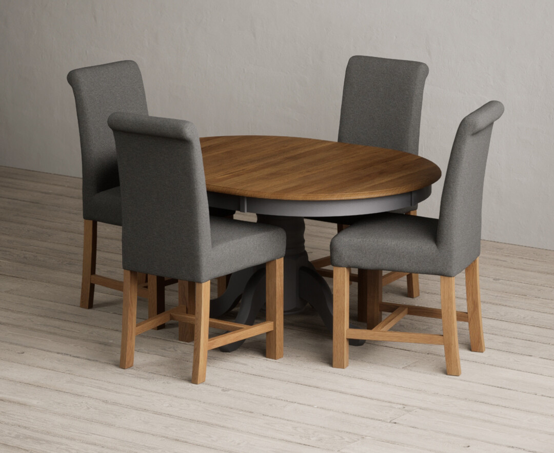 Extending Hertford 100cm - 130cm Oak And Charcoal Grey Painted Pedestal Dining Table With 4 Charcoal Grey Braced Chairs
