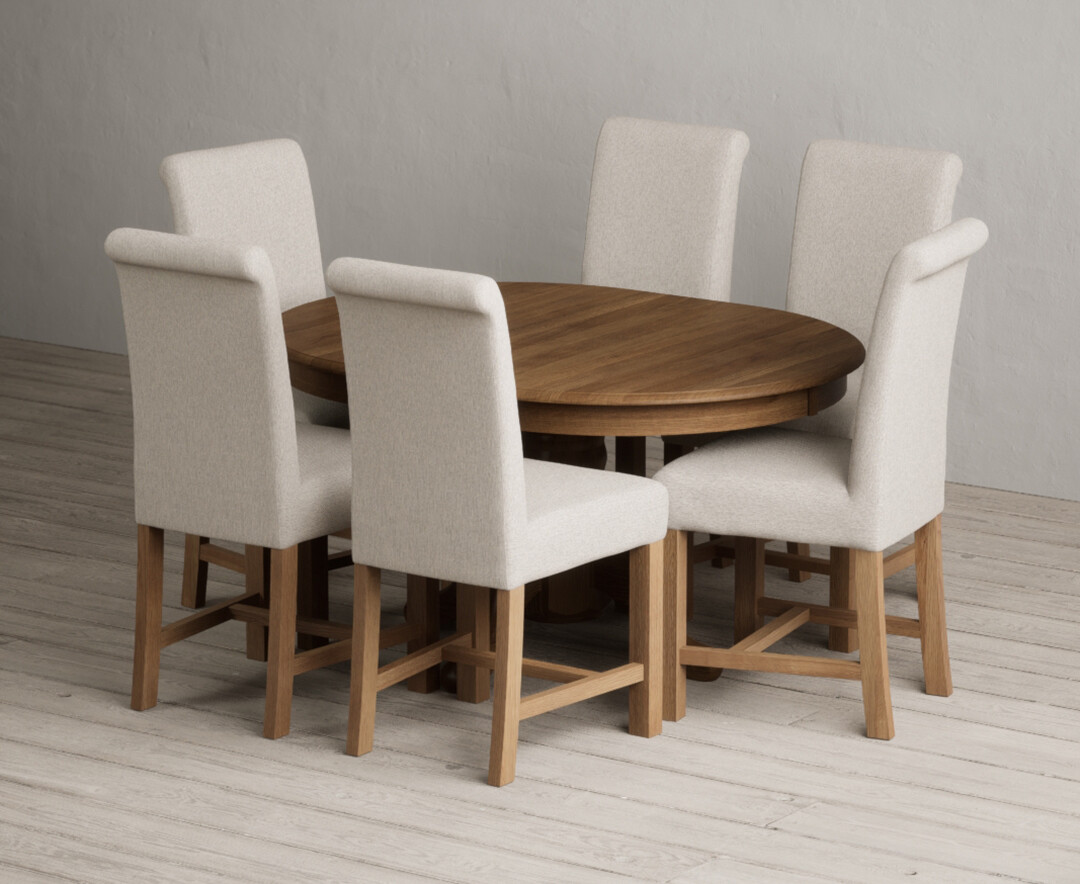 Extending Hertford 100cm - 130cm Rustic Oak Pedestal Dining Table with 6 Natural Braced Chairs