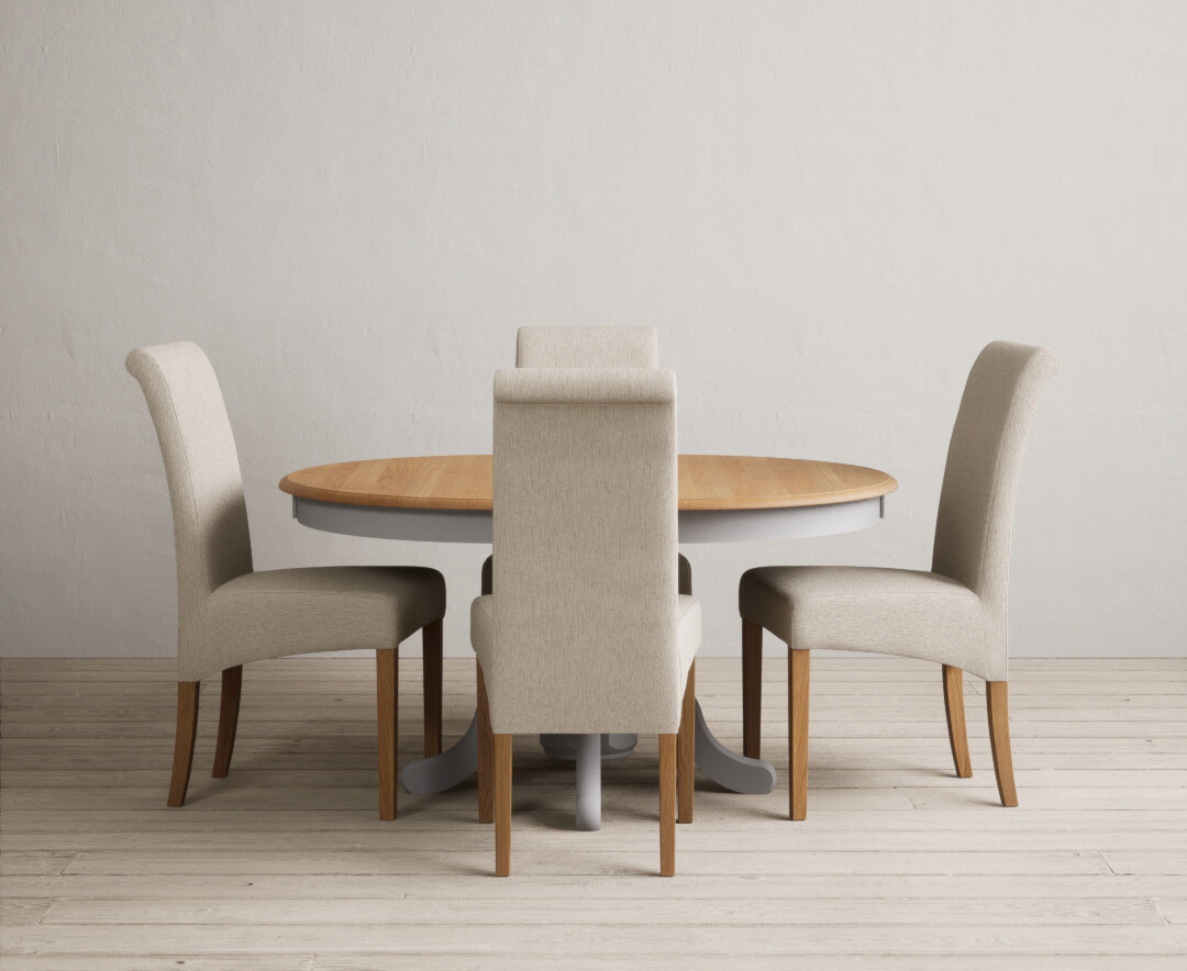 York 150cm Solid Oak Dining Table with 4 Light Grey York Chairs and 2 Oak Benches