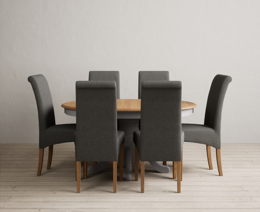 York 150cm Solid Oak Dining Table with 4 Light Grey York Chairs and 2 Oak Benches