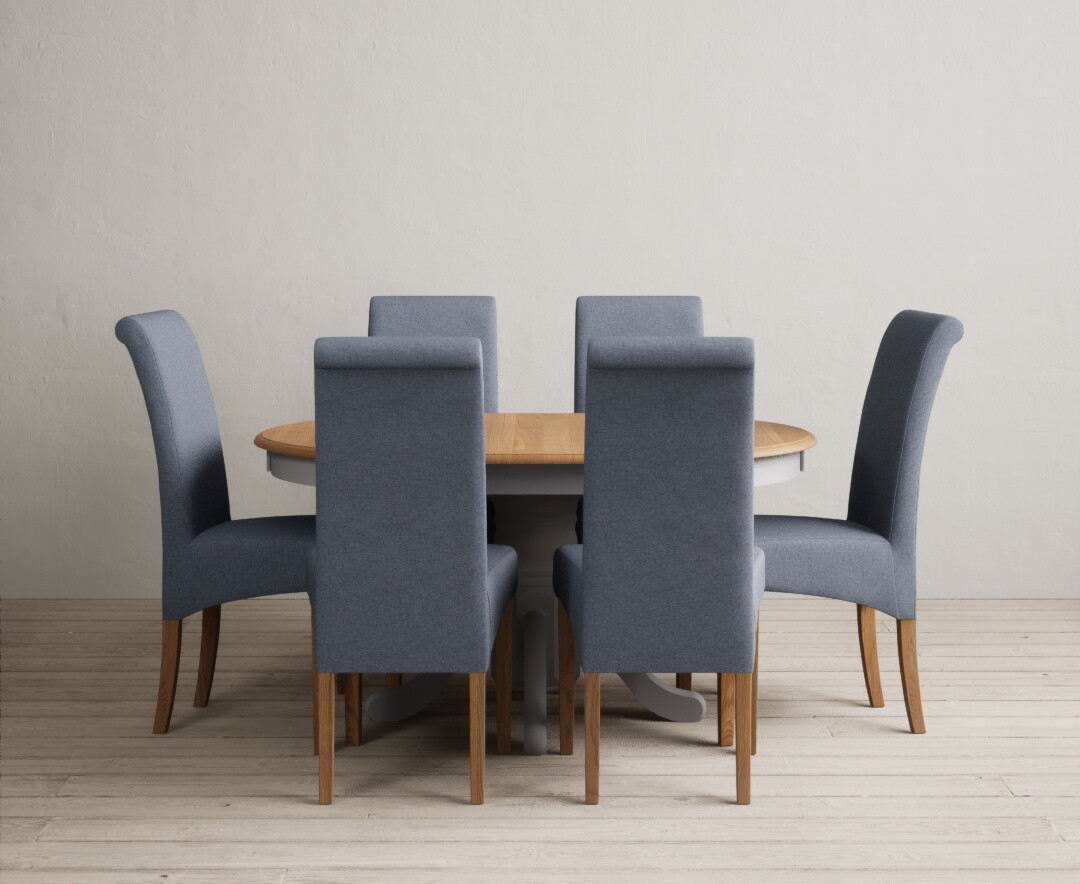 York 150cm Solid Oak Dining Table with 4 Light Grey York Chairs and 2 Oak Benches