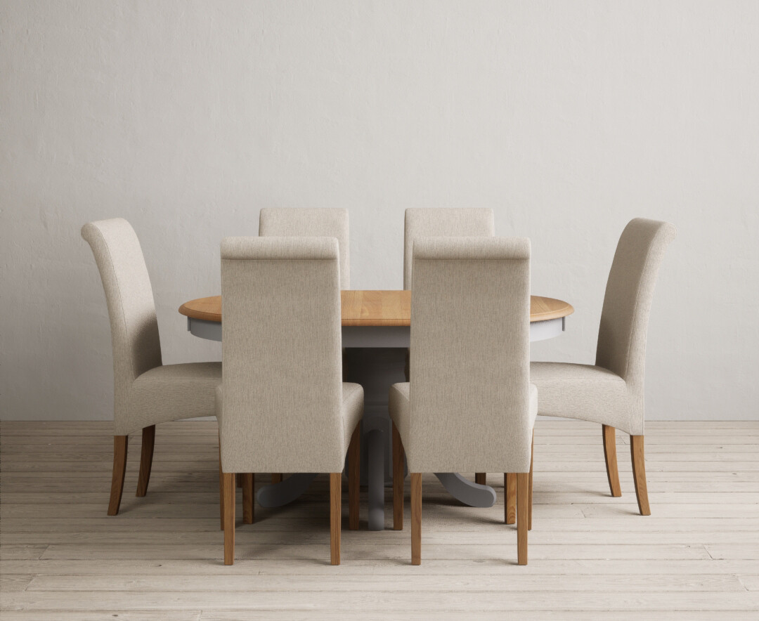 York 150cm Solid Oak Dining Table with 4 Light Grey York Chairs and 2 Oak Benches
