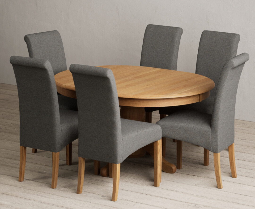 Extending Hertford 100cm – 130cm Solid Oak Pedestal Dining Table with 4 Natural Scroll Back Chairs