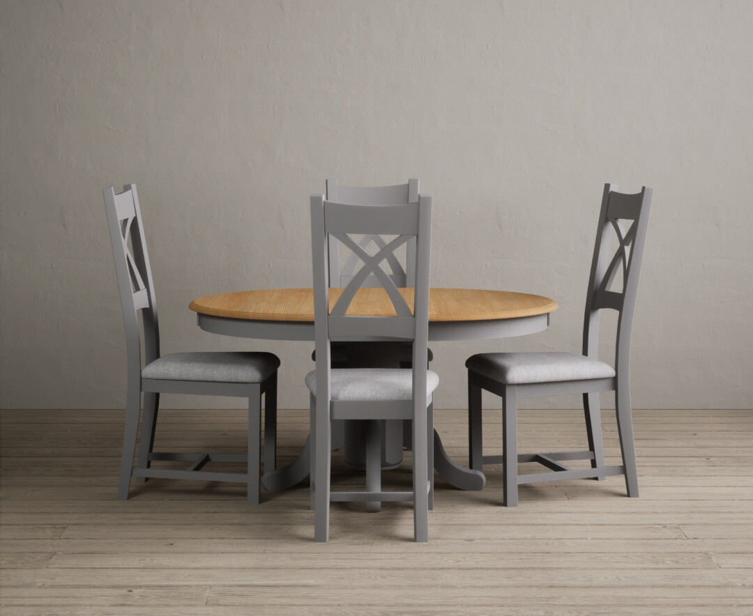 Extending Hertford 100cm - 130cm Oak and Soft White Painted Pedestal Dining Table