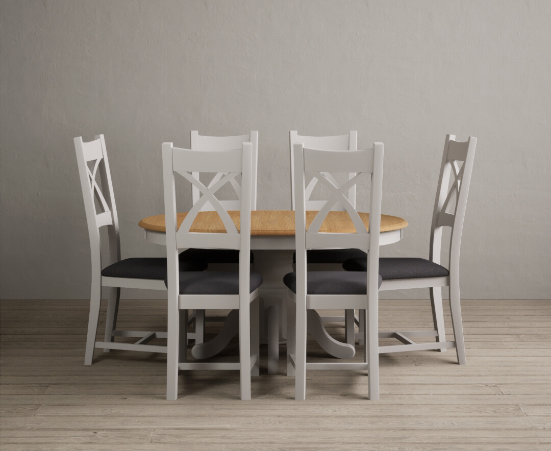 Colby 200cm Oval White Marble Dining Table with 6 Grey Sienna Chairs