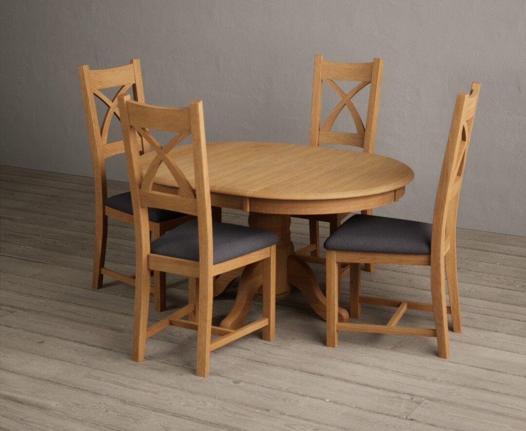 York 150cm Solid Oak Dining Table with 4 Light Grey York Chairs and 2 Oak Benches