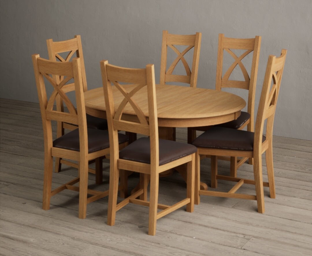 Extending Hertford 100cm – 130cm Solid Oak Pedestal Dining Table with 6 Charcoal Grey Natural Solid Oak Chairs