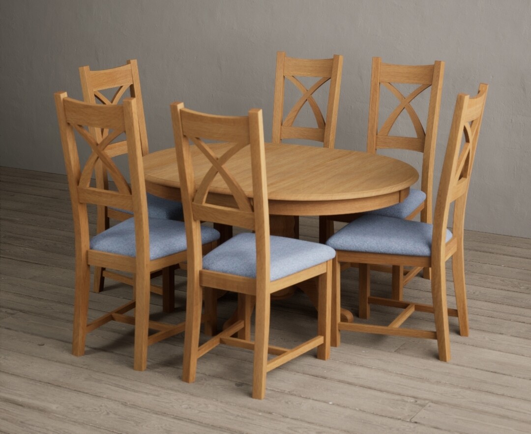 Extending Hertford 100cm – 130cm Solid Oak Pedestal Dining Table with 4 Brown Natural Solid Oak Chairs
