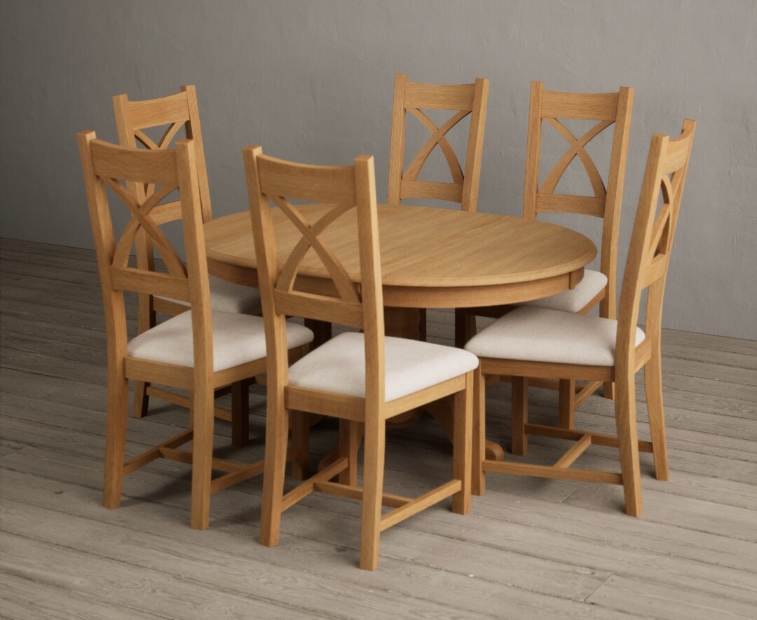 Extending Hertford 100cm - 130cm Solid Oak Pedestal Dining Table with 4 Light Grey Natural Solid Oak Chairs