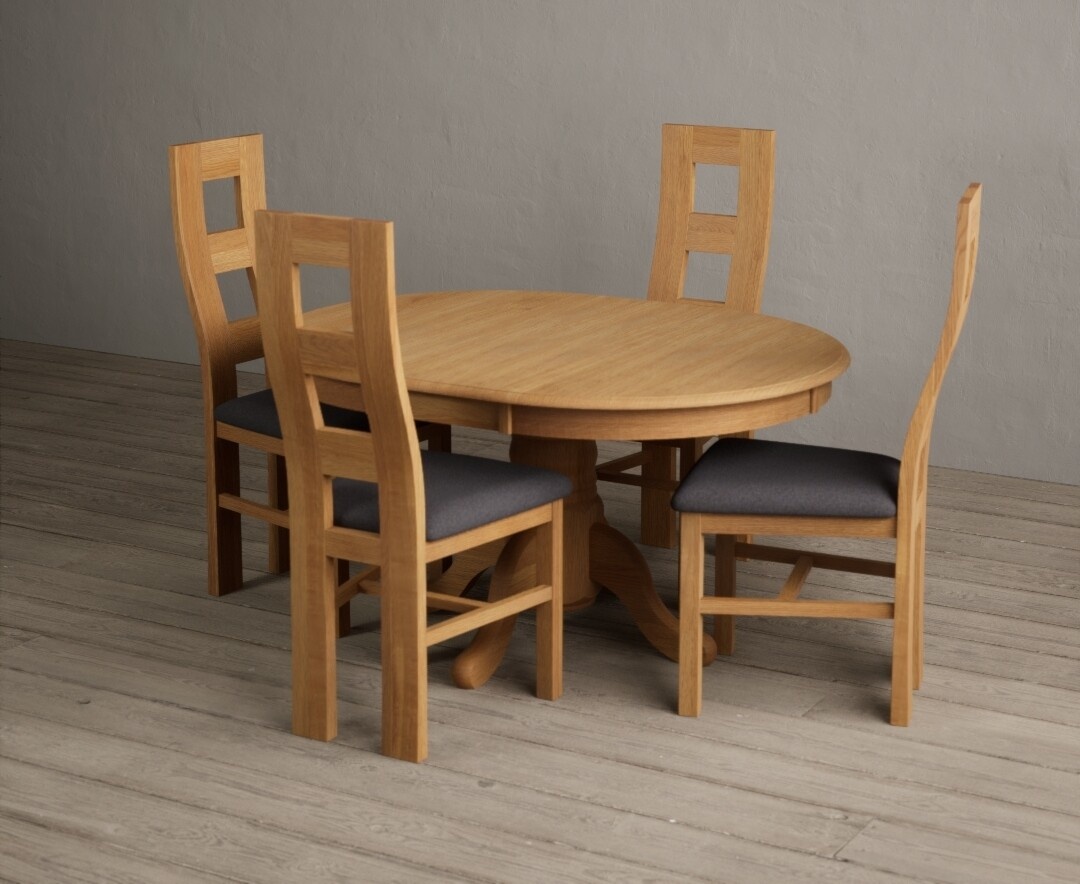 York 150cm Solid Oak Dining Table with 4 Light Grey York Chairs and 2 Oak Benches