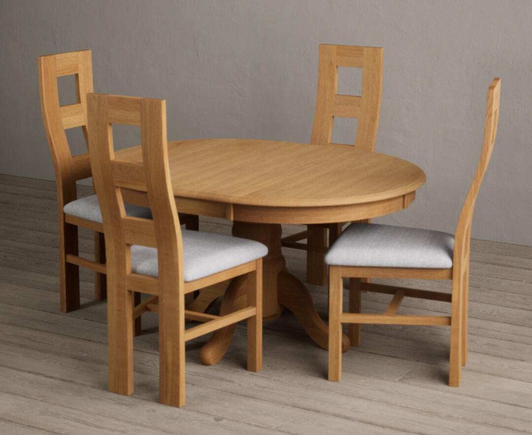York 150cm Solid Oak Dining Table with 4 Light Grey York Chairs and 2 Oak Benches
