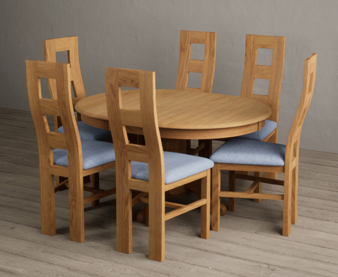 Extending Hertford 100cm – 130cm Solid Oak Pedestal Dining Table with 4 Oak Natural Chairs