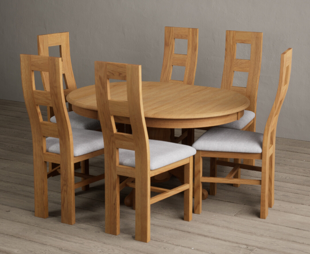 Extending Hertford 100cm – 130cm Solid Oak Pedestal Dining Table with 6 Oak Natural Chairs