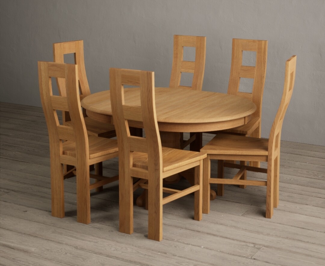 Extending Hertford 100cm - 130cm Solid Oak Pedestal Dining Table with 4 Light Grey Natural Solid Oak Chairs