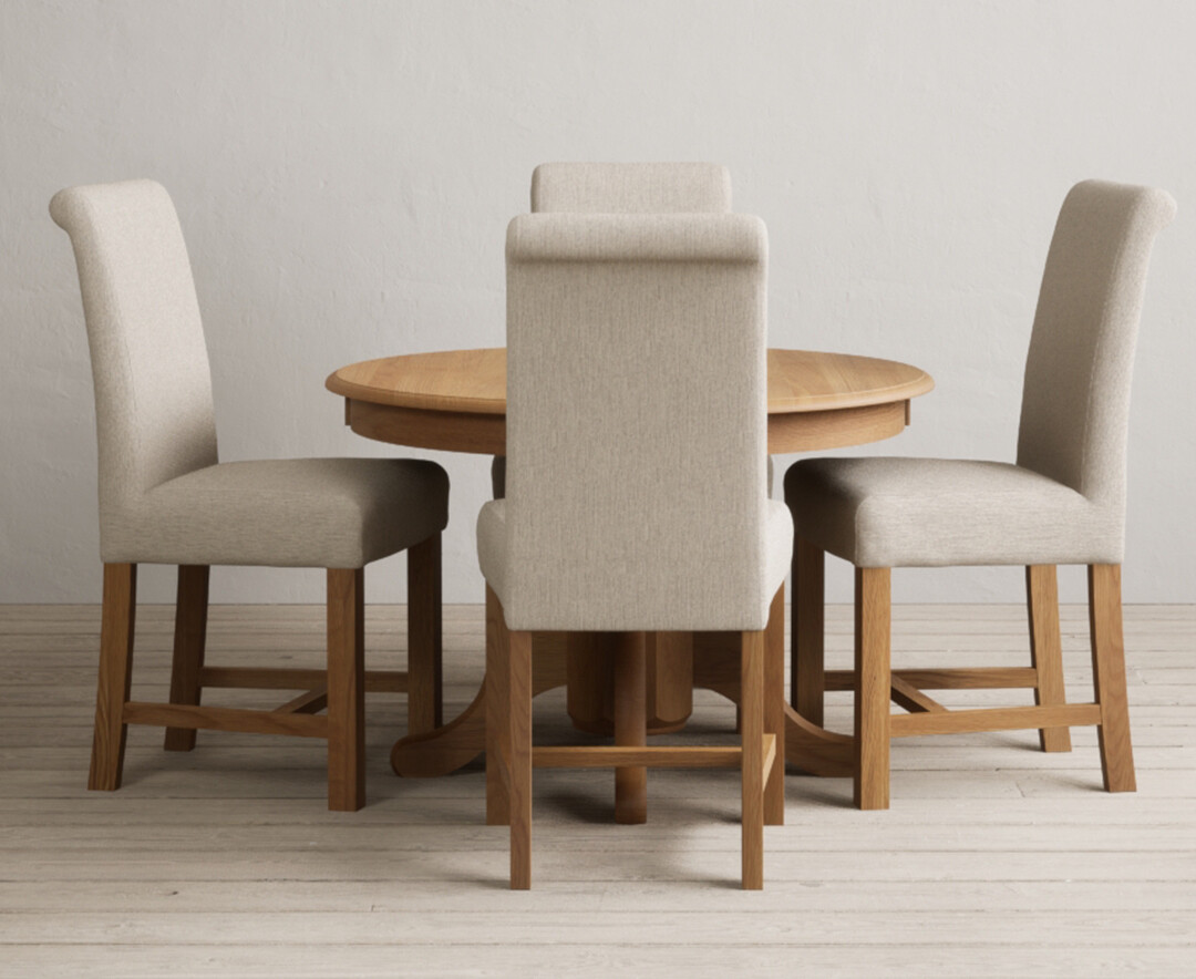Extending Hertford 100cm - 130cm Solid Oak Pedestal Dining Table with 4 Natural Braced Chairs